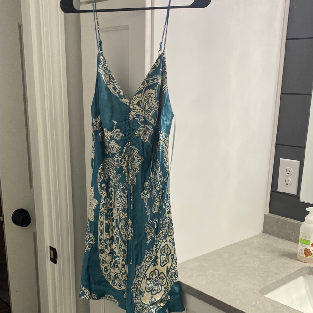 Zara Teal and Cream Paisley Mini Dress